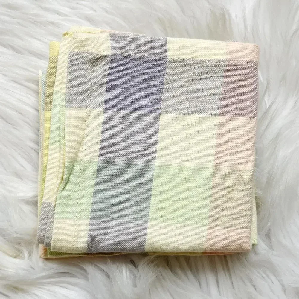 Easter Plaid Pastel Cloth Napkins Purple Blue Yellow One Size Set 2